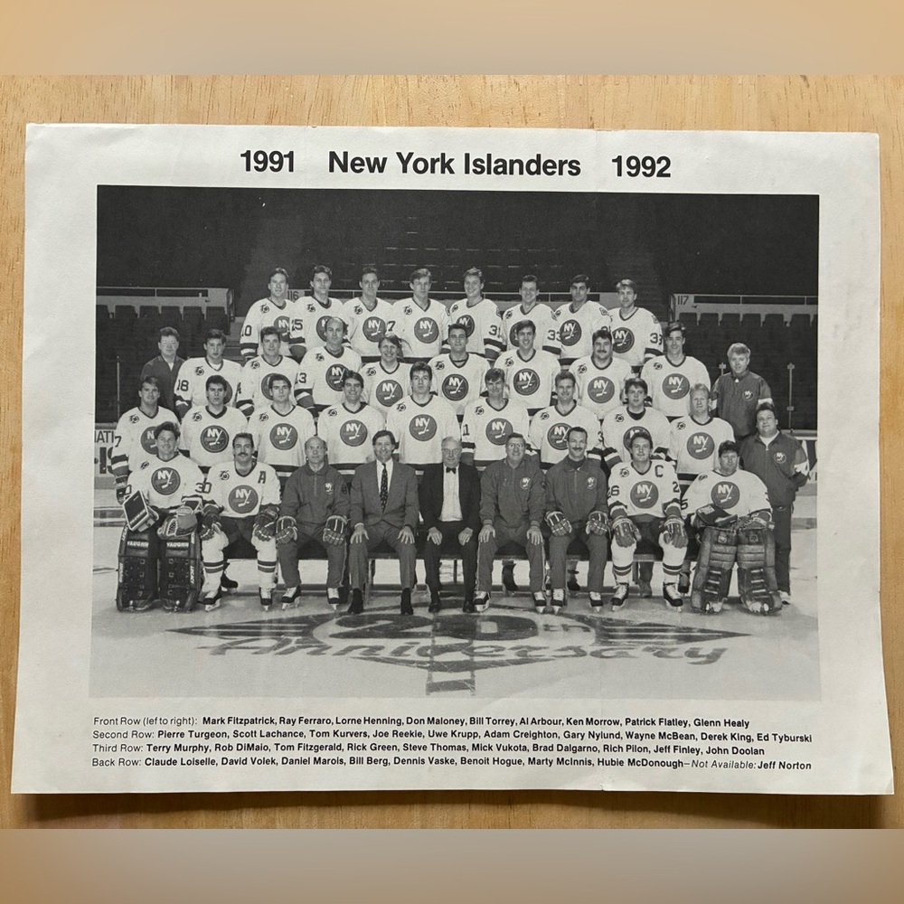 New York Islanders 1991-1992 Team Photo 8.5” x 11” Paper
